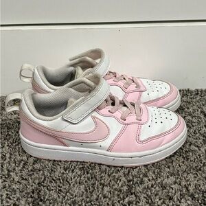 Nike Girls Pink and White No Tie Velcro Sneakers Size 12c